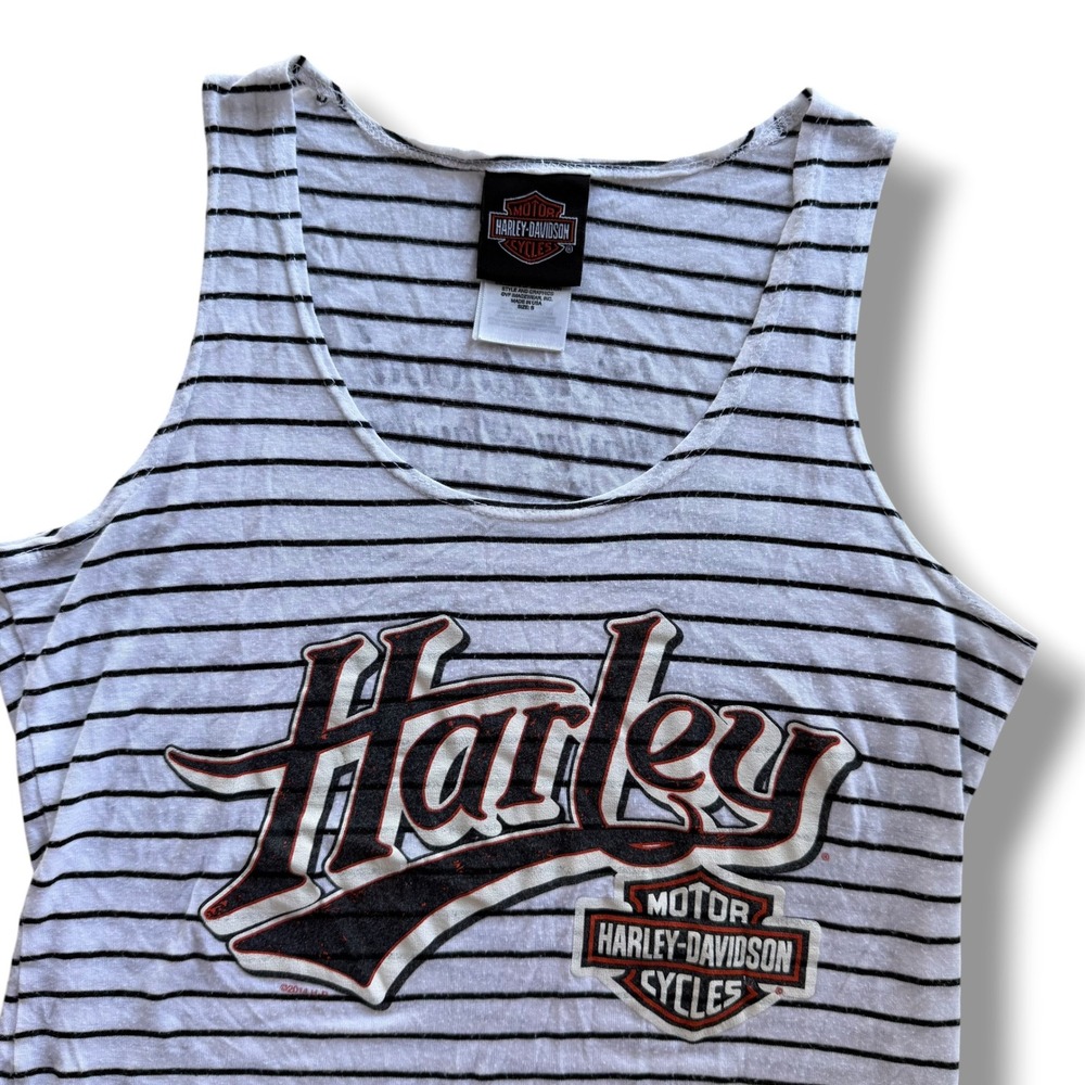 Harley-Davidson Women S White Black Stripe Deadwood SD Graphic Tank Top Moto Y2K